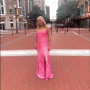 Pink beaded prom dress